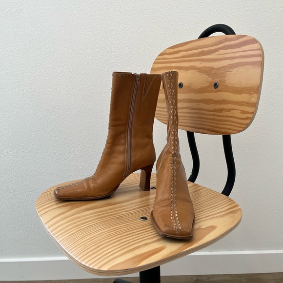 Vintage Square Toe Leather Boots - Picture 2 of 4